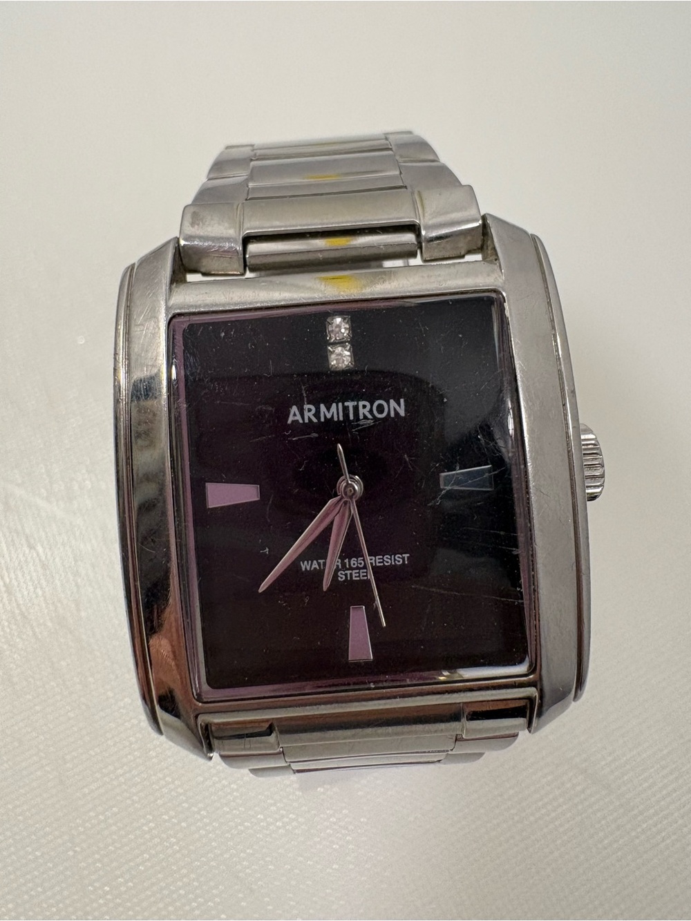 Armitron Black Dial Stainless Steel Bracelet Watch With Genuine Crystal Accent